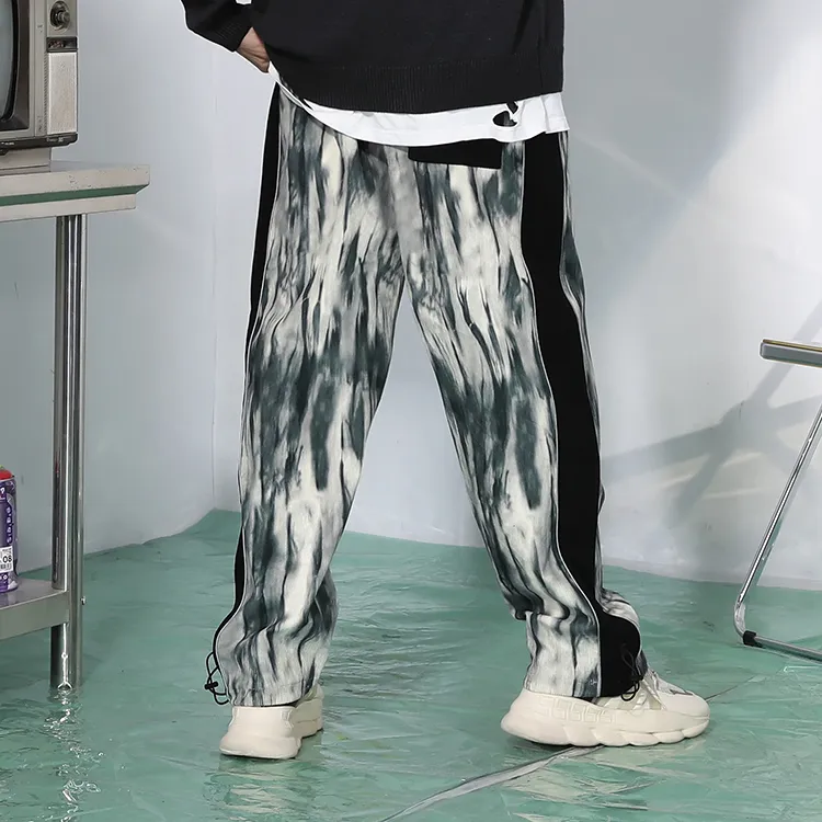 GENANX Ink Tie-dye And Reflective Stripes Side Unisex Knit Sweatpants-3