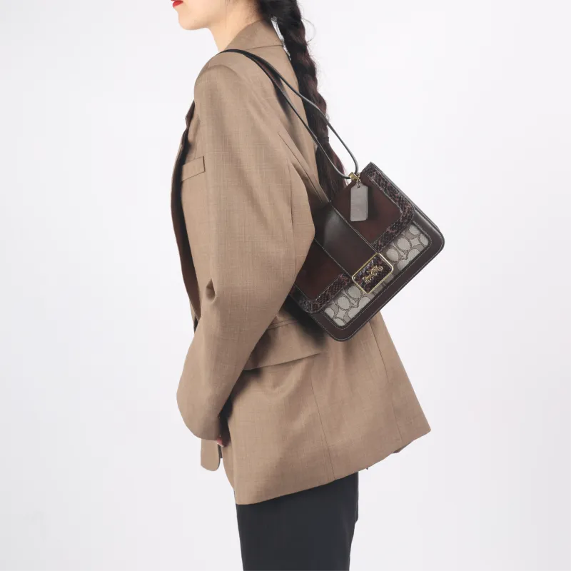 COACH Alie Fabric With Leather Messenger Bag Small Square Bag Crossbody Bag Shoulder Bag Women's Brown-4
