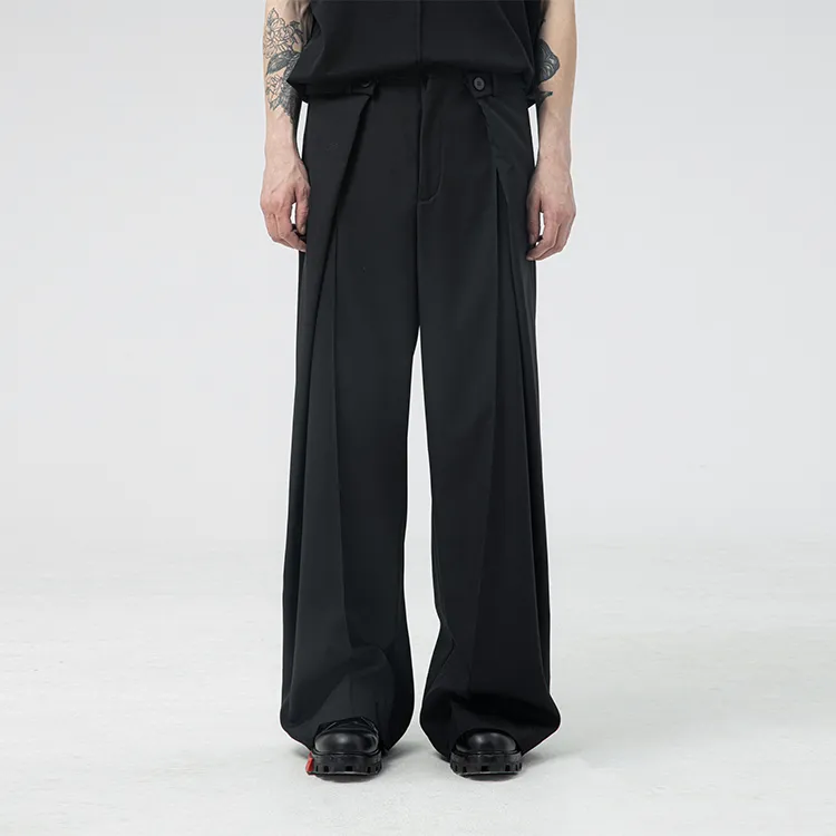 ATTEMPT Wide Leg Casual Pants Unisex Black-2