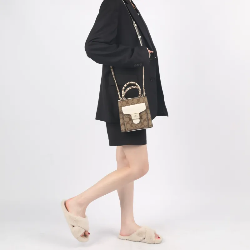 COACH Pepper Canvas With Leather Sheet Music Bag Handbag Shoulder Bag Crossbody Bag Small Size Women's Khaki-3