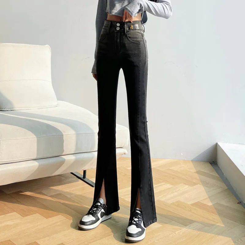 MITUAN Flared Pants Jeans Women's Black-2