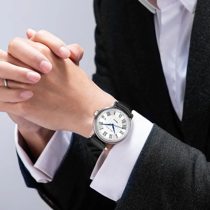Sea Gull Classic Collection Automatic Mechanical Movement Leather Strap Watch Men's Watches White Dial-5