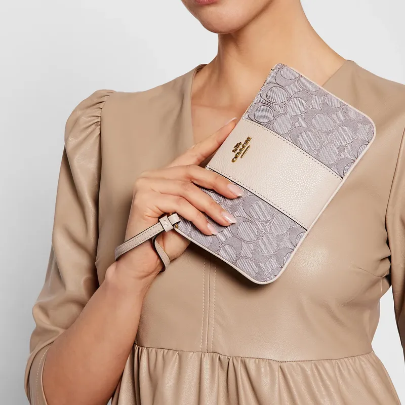 COACH Wristlet Monogram Canvas With Leather Wrist Bag Mahjong Clutch Trumpets Women's Beige Monogram-3