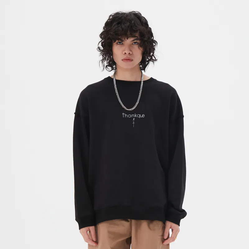 Thankque Crew Neck Loose Fit Sweatshirt Unisex-3