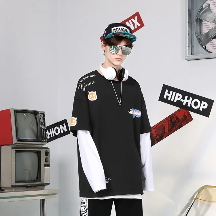 GENANX Crew Neck Loose Fit Mock Two Piece Sweatshirt Unisex-2