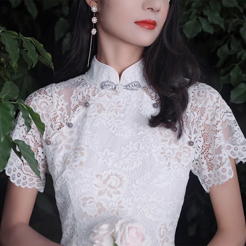 JINYE ORIENTAL Cheongsam Women's Milk Tea White-2
