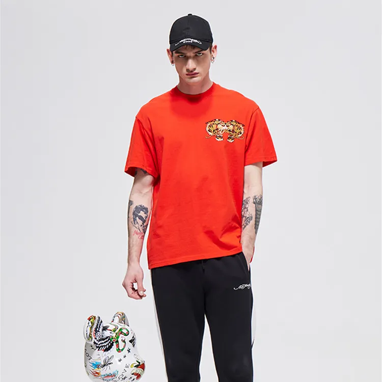 Ed Hardy T Shirts Men Warm Neon Rose Red-2
