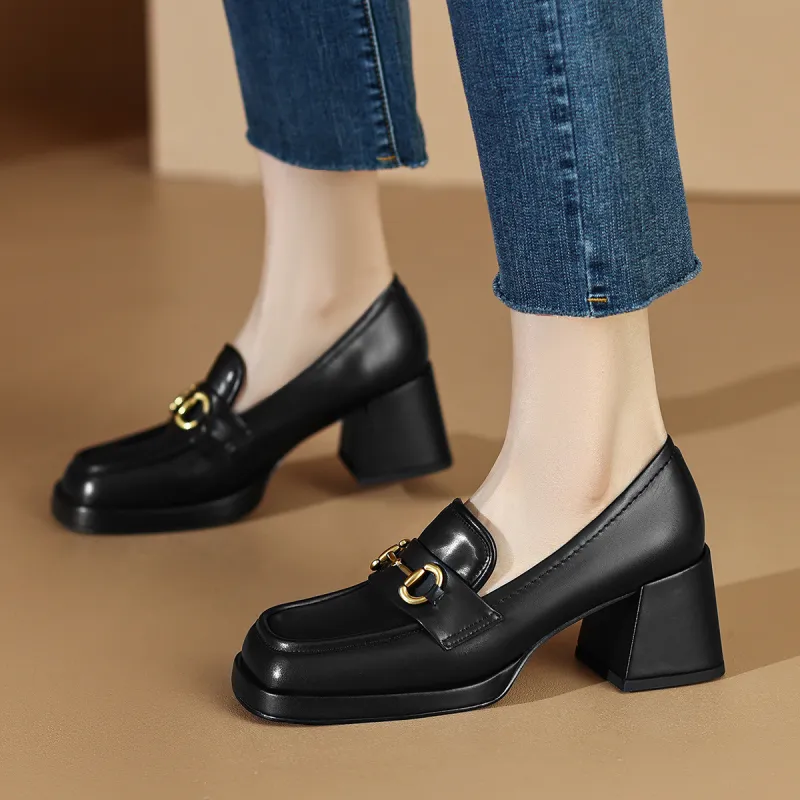CAMEIDO Chunky Heel High Heels 6.5cm Women's Black-1