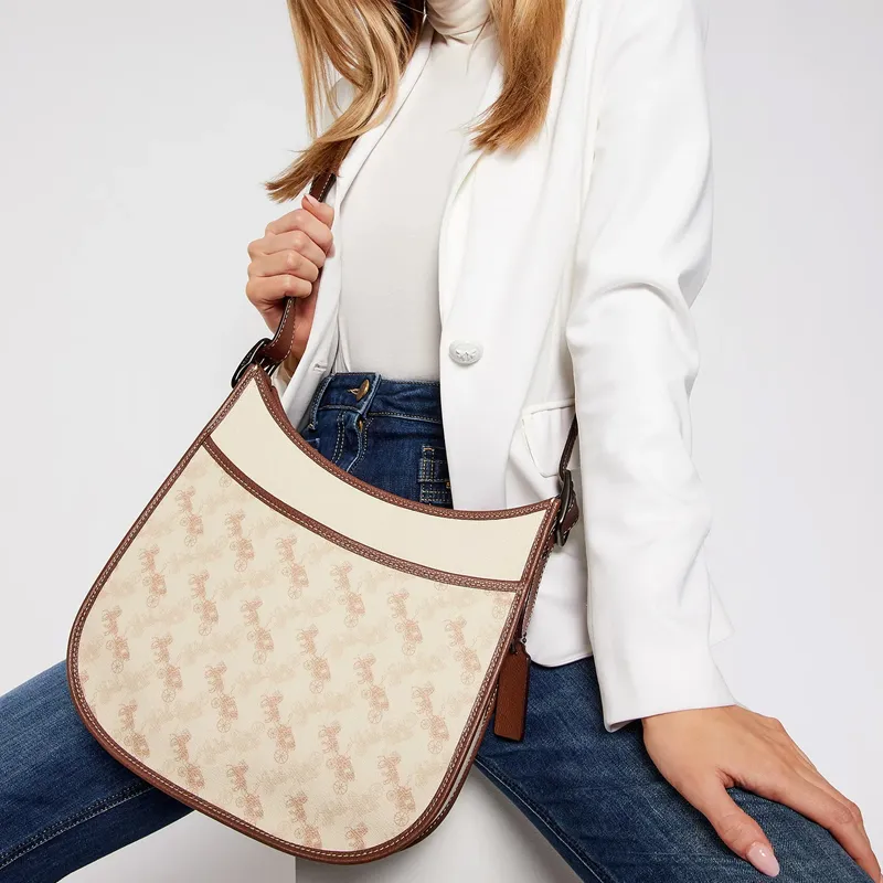 COACH Emery Leather Shoulder Bag Crossbody Bag Medium Size Women's White & Coffee Multicolor-5