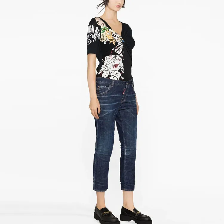 DSQUARED 2 Straight Leg Cropped Distressed Jeans-2
