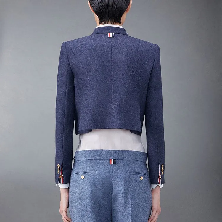 THOM BROWNE Single-Breasted Cropped Flannel Jacket-4