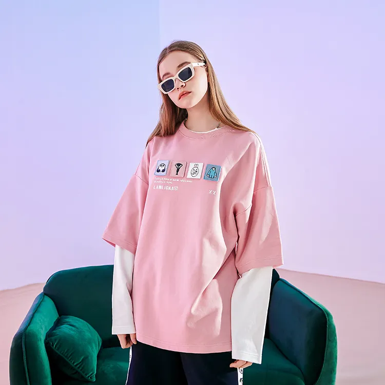 LAMLICKA YINYUEXIONGMAO Crew Neck Fitted Mock Two Piece T Shirt Unisex-9