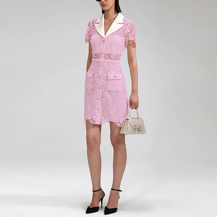 Self portrait Short Sleeved Dresses Women's Pink-4