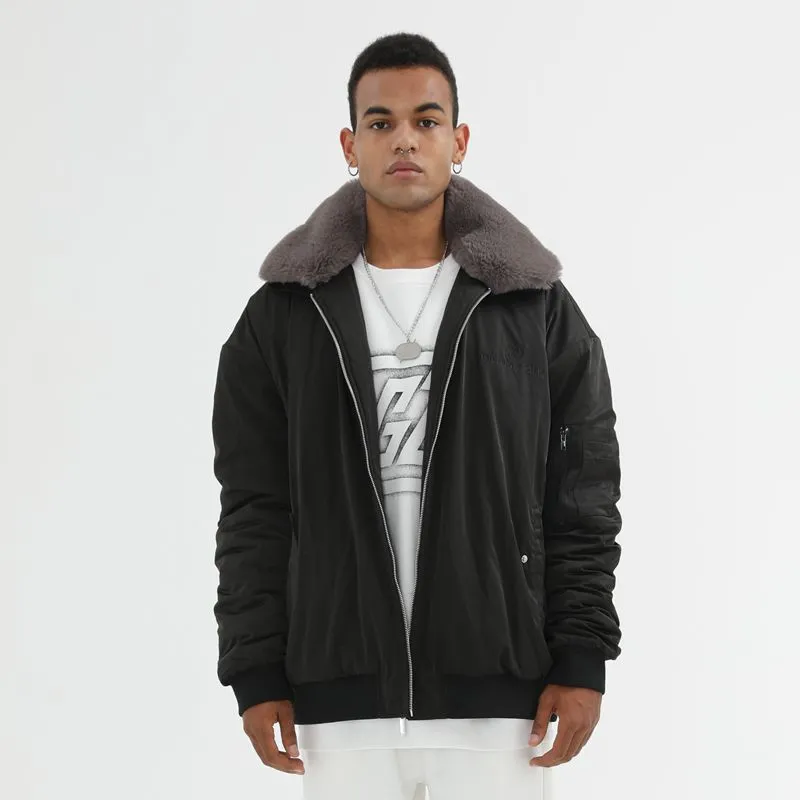 PCMY x Genesiszero Solid Color Fur Collar Loose Fit Puffer Jacket Unisex Black-2