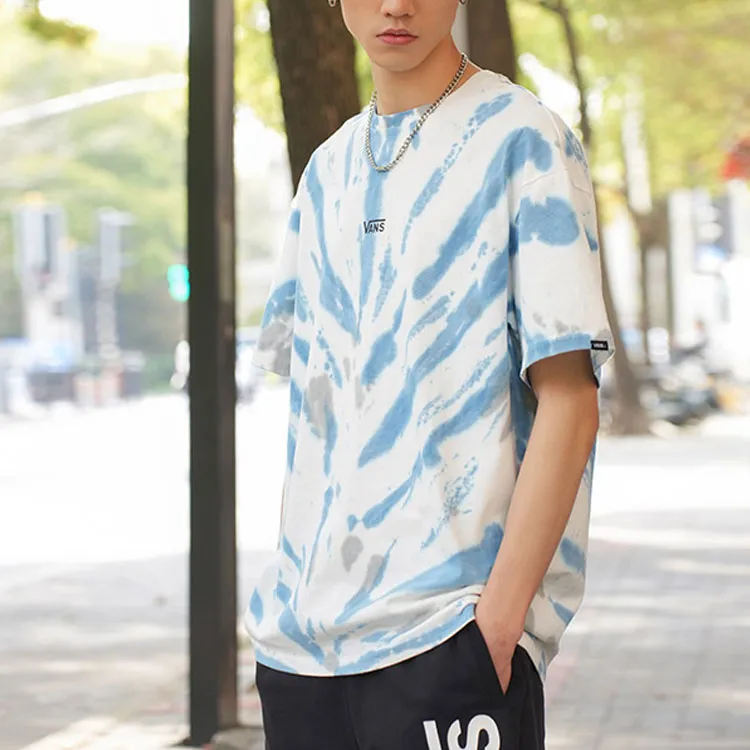 Vans T Shirts Unisex Gray Blue Tie Dye Print-4