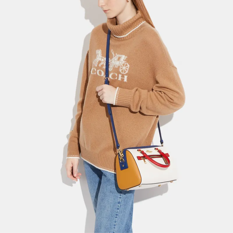 COACH Rowan Cross Grain Leather Handbag, Shoulder Bag, Crossbody Bag Tubas Women's Chalk White/Gold/Red/Blue-5