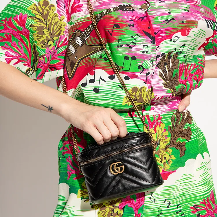 GUCCI Marmont Leather Flat Box Bag Handbag Shoulder Bag Crossbody Bag Mini Women's Black-5