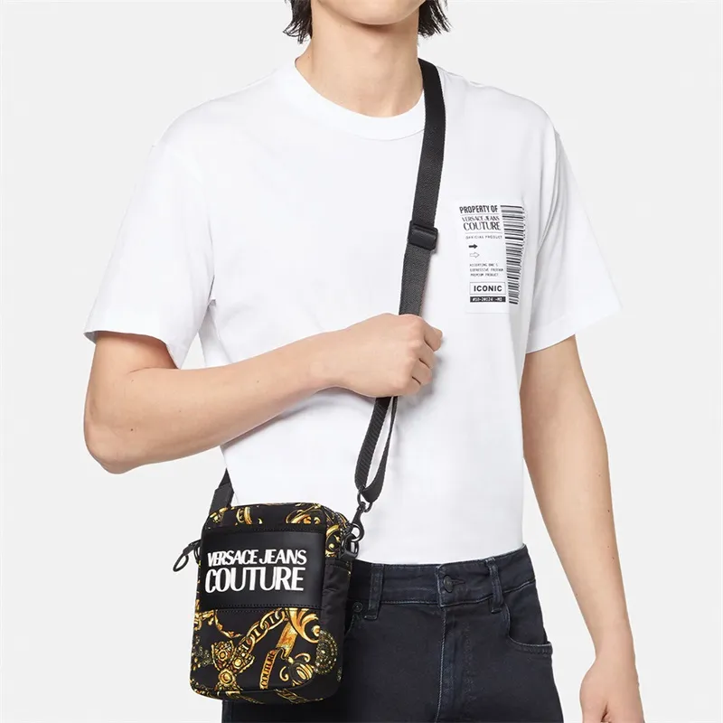 VERSACE JEANS COUTURE Nylon Shoulder Bag, Crossbody Bag Men's Black & Gold-3