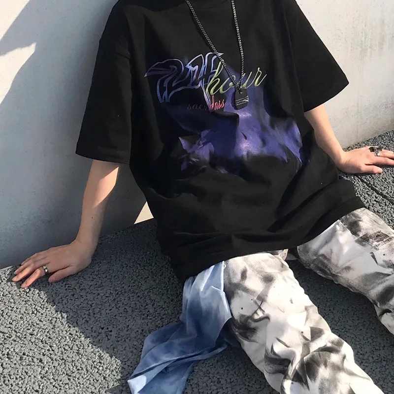 Sacrednss R Drop Shoulder Sleeve T Shirt Unisex Black-3