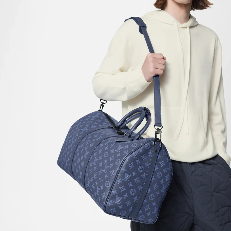 LOUIS VUITTON Keepall With Cow Leather Monkey Bag, Travel Bag, Shoulder Bag, Crossbody Bag, Handbag Men's Marine Blue-9