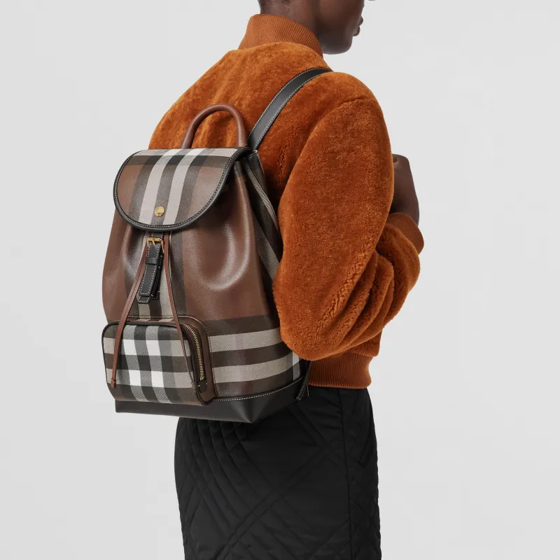 Burberry Cotton With Small Leather Trim Backpack Regular Women's Dark Maple Woody Brown-6