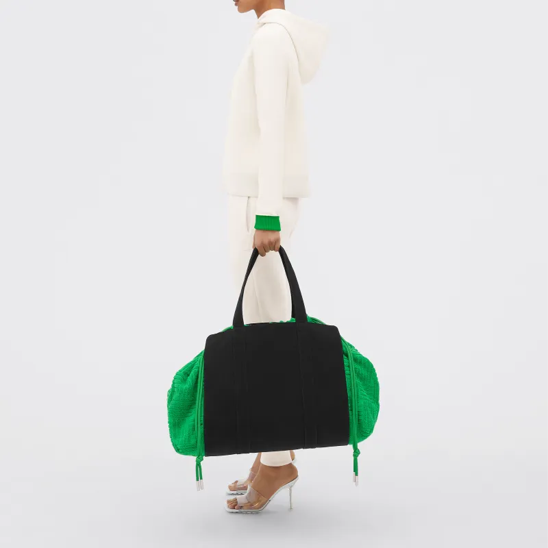 Bottega Veneta Roll Up Linen Cotton Blend Handbag Men's Green/Black-5