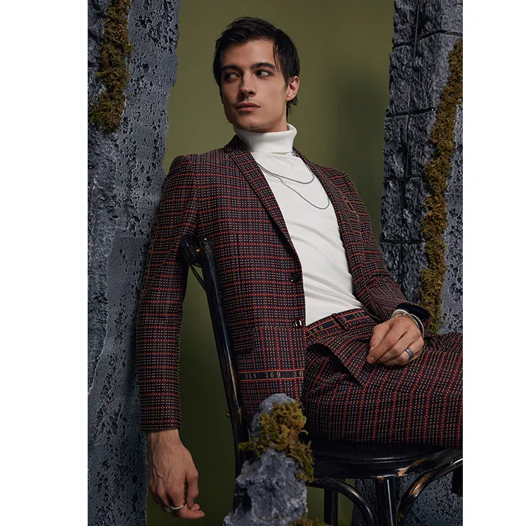 DAVID NAMAN Business Suits Men Burgundy-2