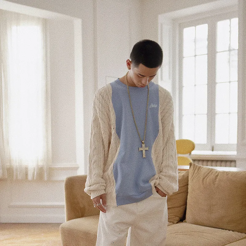 Loose Fit Sweater Unisex Blue White-3