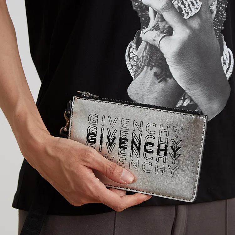 GIVENCHY Lambskin Clutch Men's Silver-5