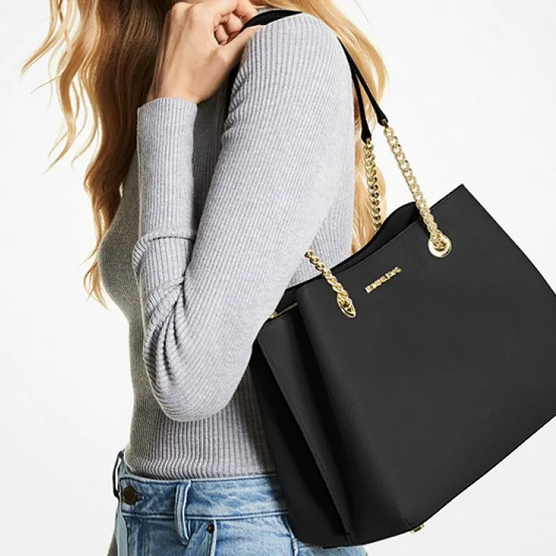 MICHAEL KORS Teagen Leather Shoulder Bag, Handbag Regular Women's Black-4