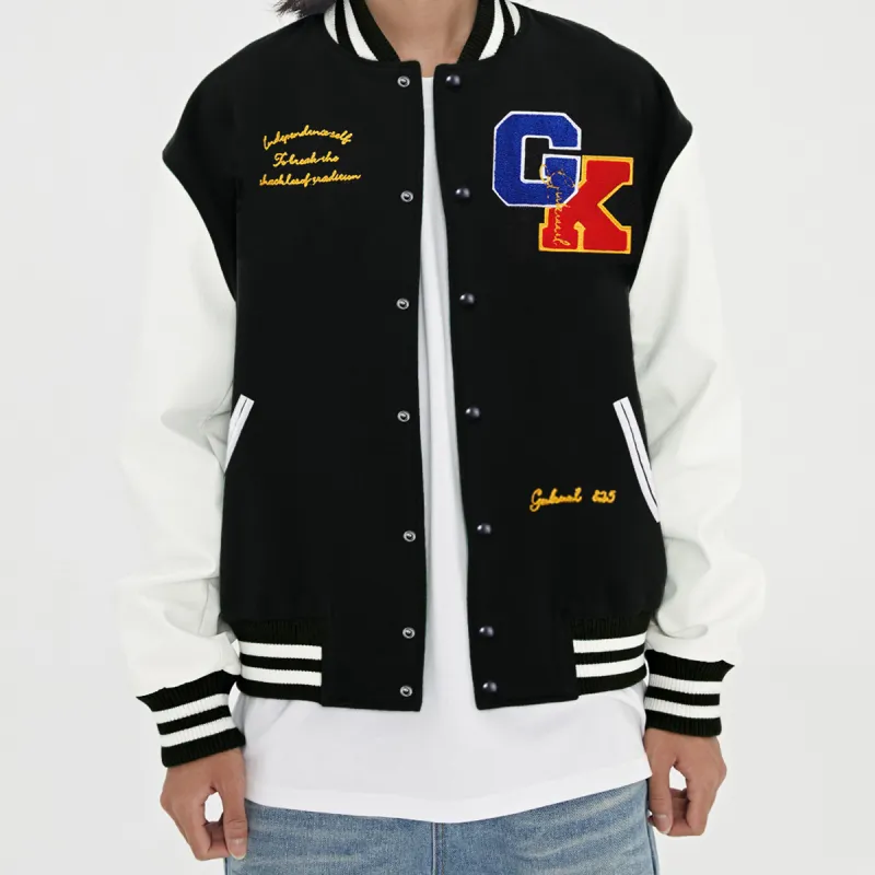 GUKUUL Baseball Jacket Unisex Back To School Season Black-3