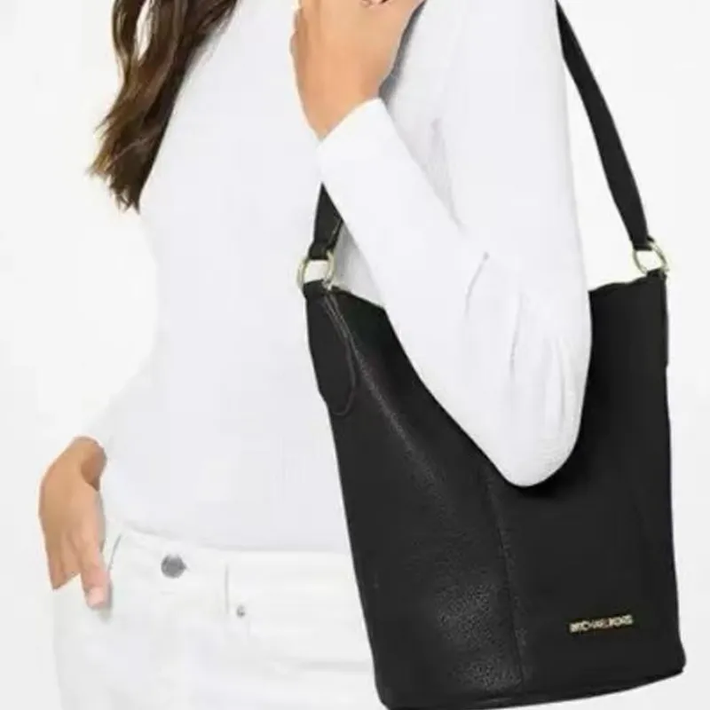 MICHAEL KORS Cow Leather Bucket Bag, One Shoulder Handbag, Crossbody Bag Medium Size Women's Black-4