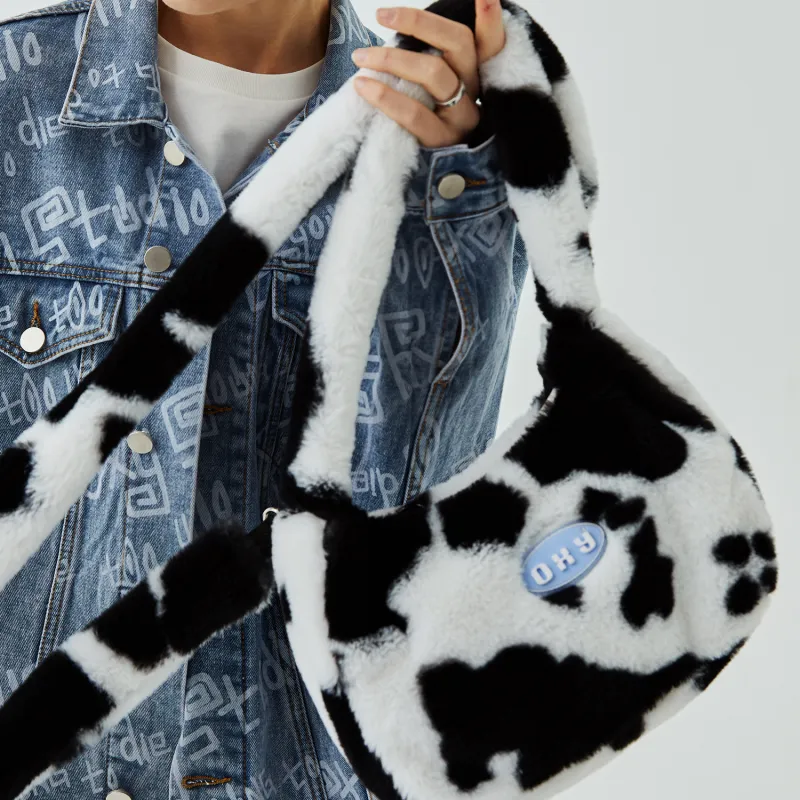 ORIGINAL X YOUTH Rabbit Fur Shoulder Bag Regular Women's Black White-3
