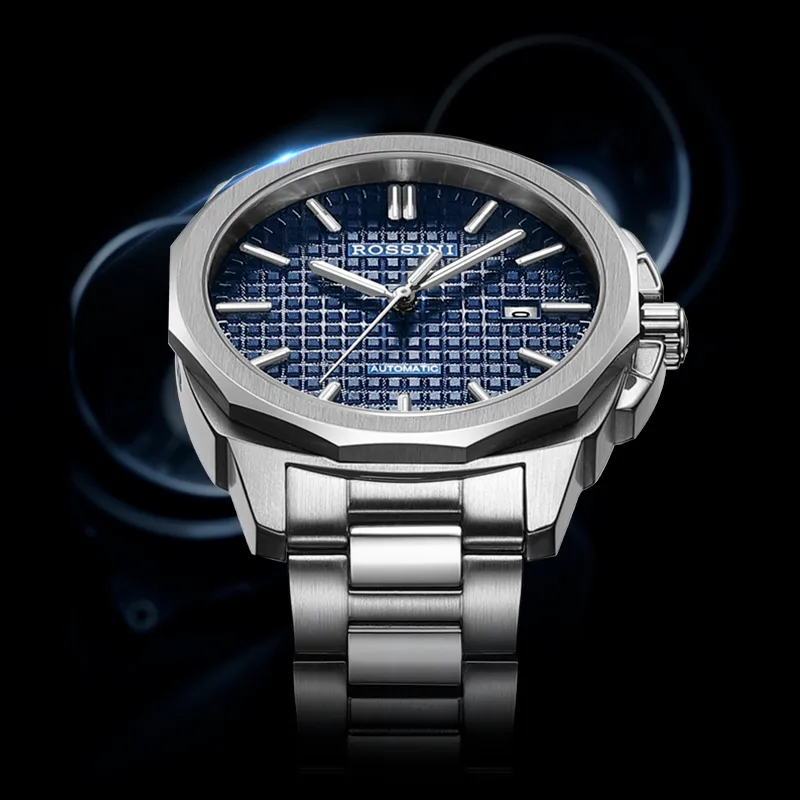 ROSSINI Medallion Collection Automatic Mechanical Movement Stainless Steel Watchband Watch Men's Watches Blue Dial-2