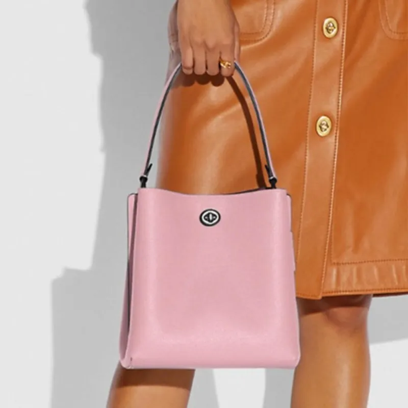 COACH Pebbled Leather Bucket Bag, Handbag, Shoulder Bag, Crossbody Bag Small Size Women's Pink-4