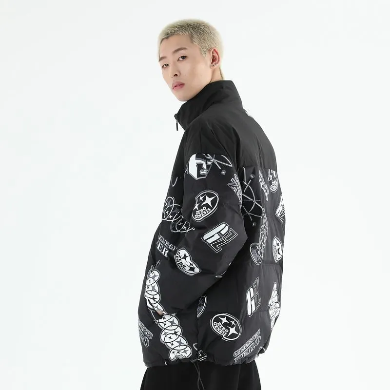 PCMY x Genesiszero Letter Geometric Pattern Stand Collar Loose Fit Thickened Puffer Jacket Unisex-4