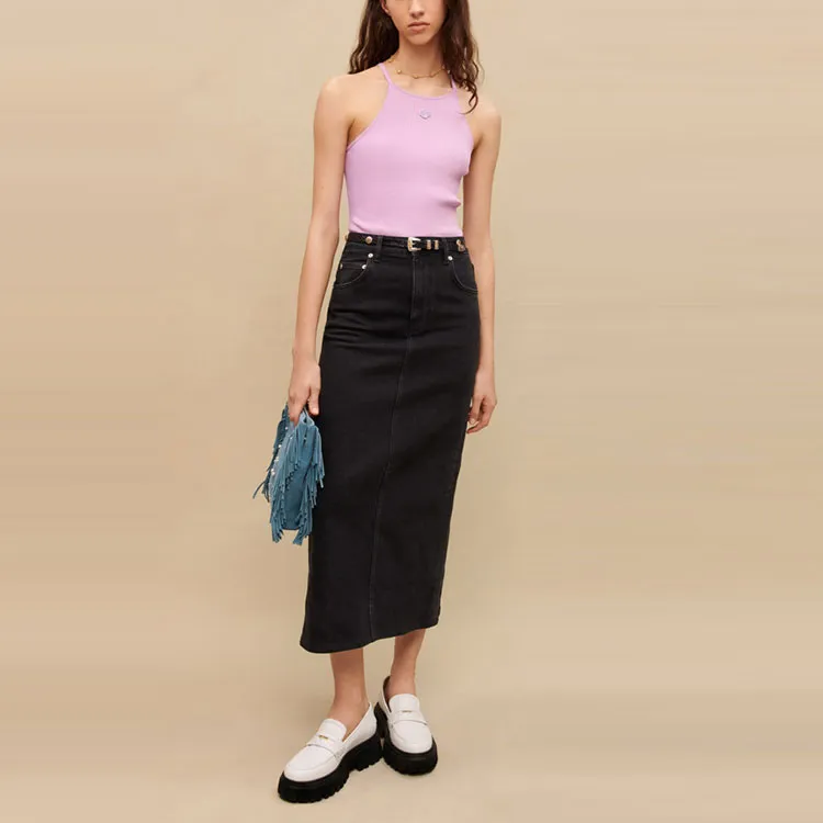 Maje High-waisted Straight Denim Skirt-1