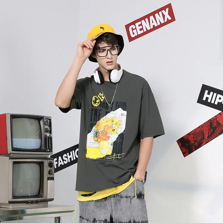 GENANX Straight Elbow Length Sleeved T Shirt Unisex Gray-4