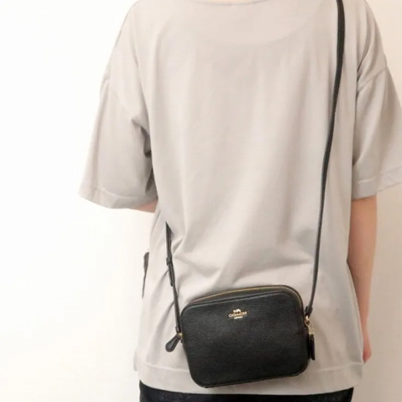 COACH Camera Cow Leather Camera Bag Shoulder Bag Crossbody Bag Small Square Bag Handbag Mini Women's Black Brass-6