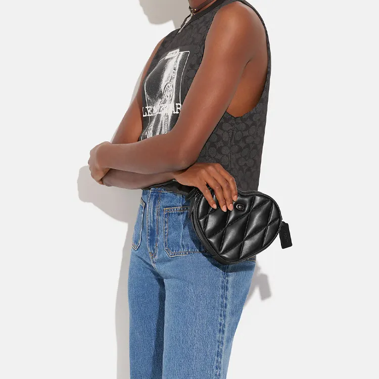 COACH Heart Sheepskin With Cow Leather Heart Shaped Bag, Shoulder Bag, Crossbody Bag Trumpets Women's Black-3