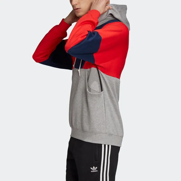 Adidas Originals Hoody Colorblock Sweatshirts Men Gray Red Blue-4