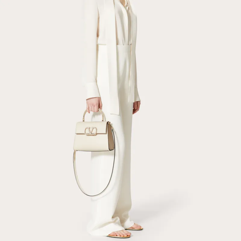 Valentino VSLING Calfskin Shoulder Bag Crossbody Bag Handbag Small Size Women's Ivory White-4