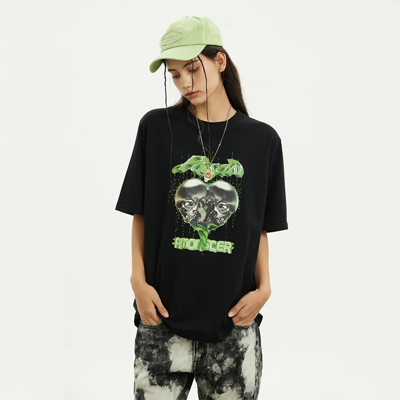AMONSTER Straight Elbow-Length Sleeved T-Shirt Unisex Black Green-3