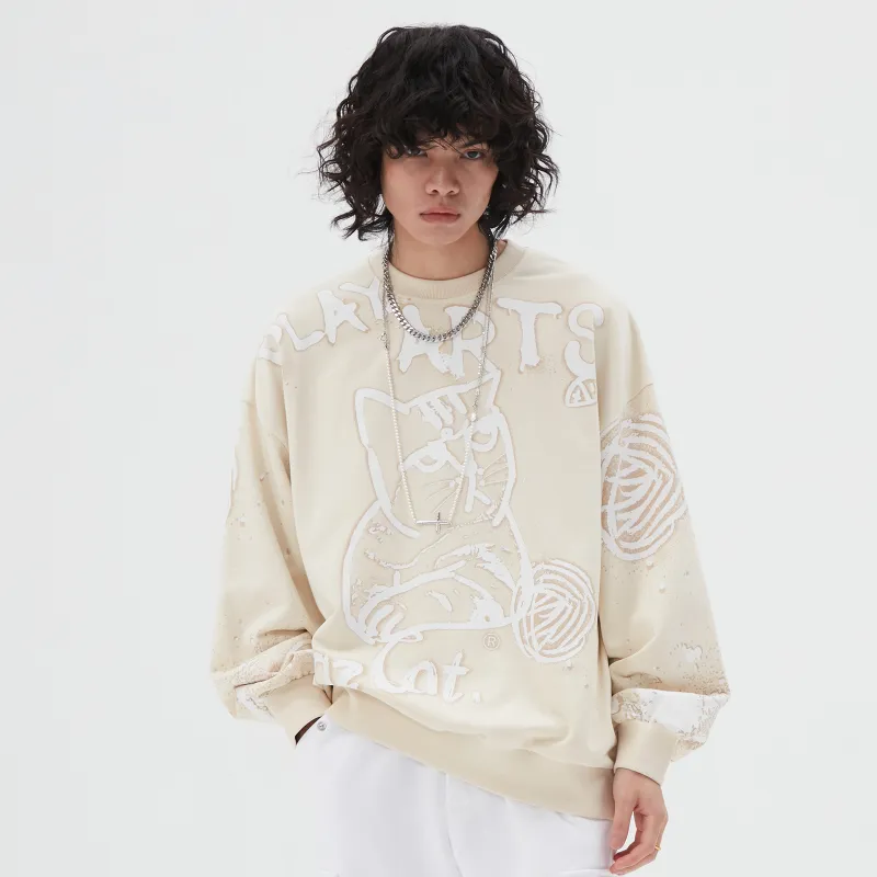 Thankque x Pazcat Crew Neck Loose Fit Sweatshirt Unisex-2