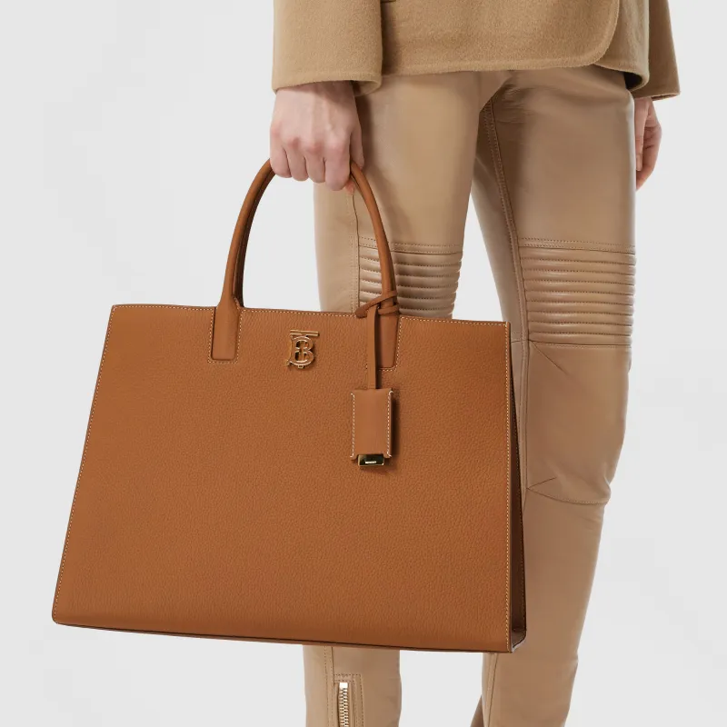 Burberry Frances Grain Texture Leather Tote Bag Shopping Bag Handbag Medium Size Women's Warm Reddish Brown-6