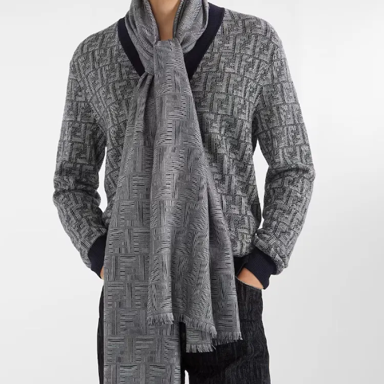 FENDI Monogrammed Fringed Edge Scarf-1