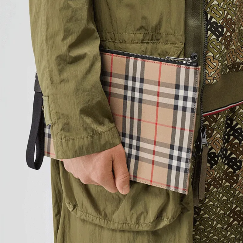 Burberry Vintage Canvas Bag Clutch Men's Khaki-5