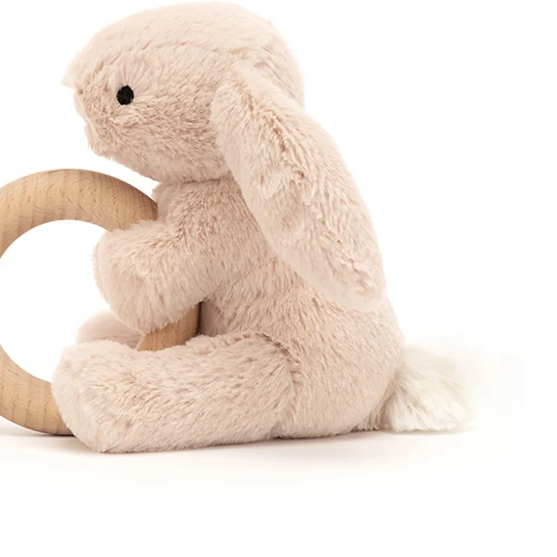 JELLYCAT Soft And Gentle Bunny Toy Wooden Ring Dolls Plush Doll 14cm Height-4