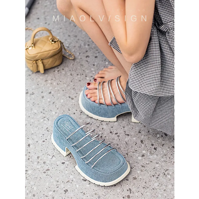 Wonderful Couple Slide Slippers 8.5cm Women's-5