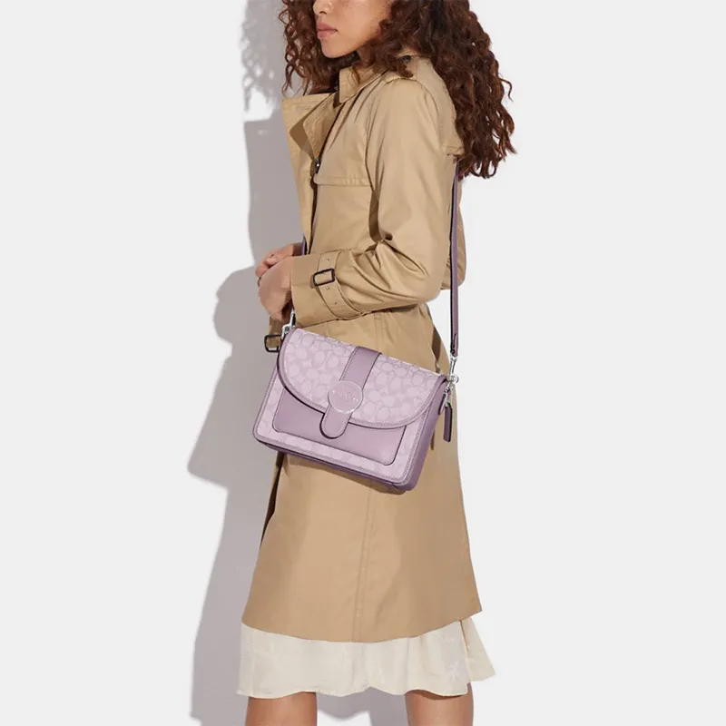 COACH Lonnie Fabric With Cow Leather Shoulder Bag, Crossbody Bag Women's Lilac Purple-6